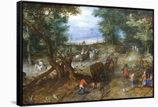 A Woodland Road with Travelers-Jan Brueghel the Elder-Framed Stretched Canvas