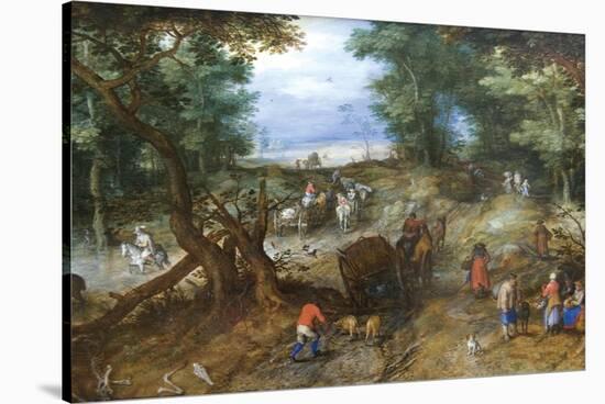 A Woodland Road with Travelers-Jan Brueghel the Elder-Stretched Canvas