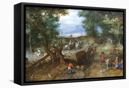 A Woodland Road with Travelers-Jan Brueghel the Elder-Framed Stretched Canvas