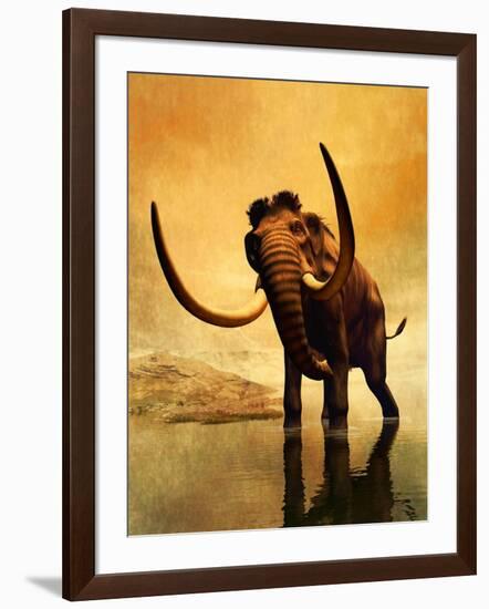 A Woolly Mammoth in a Dramatic Frozen Sunset-null-Framed Art Print