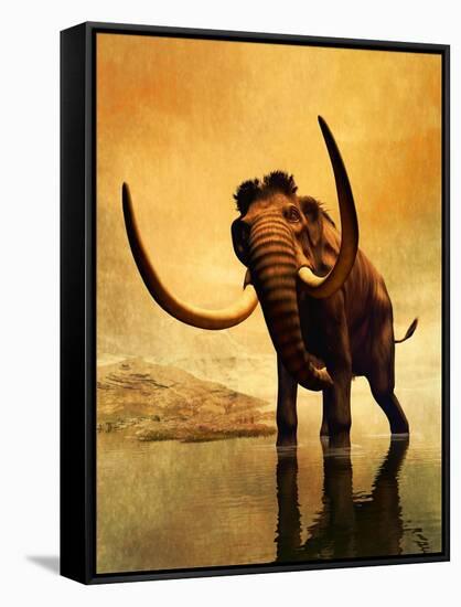 A Woolly Mammoth in a Dramatic Frozen Sunset-null-Framed Stretched Canvas