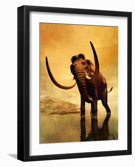 A Woolly Mammoth in a Dramatic Frozen Sunset-null-Framed Art Print