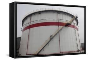 A Worker Walks Down Stairs of an Oil Tank at a Refinery in Wuhan, Hubei Province-Darley Shen-Framed Stretched Canvas