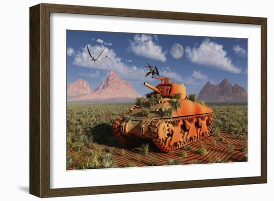 A World War Ii American Sherman Tank Out of Context and Time-null-Framed Art Print