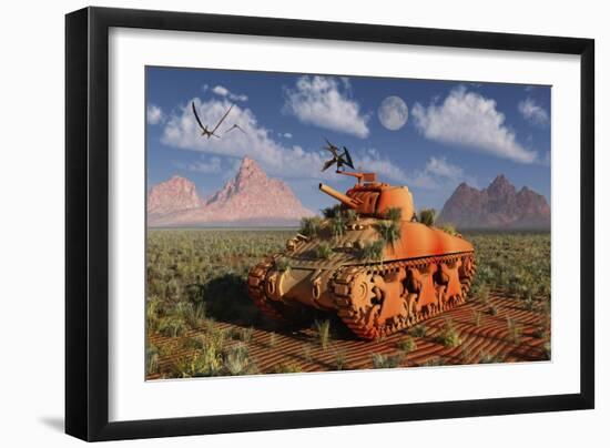 A World War Ii American Sherman Tank Out of Context and Time-null-Framed Art Print