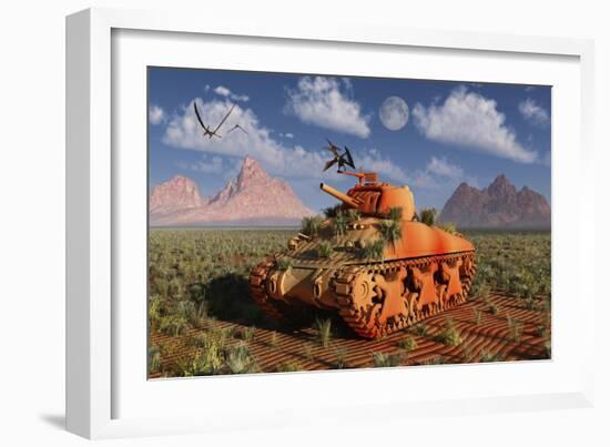 A World War Ii American Sherman Tank Out of Context and Time-null-Framed Art Print