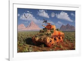 A World War Ii American Sherman Tank Out of Context and Time-null-Framed Art Print