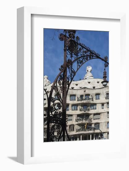 A Wrought Iron Lamp Frames La Pedrera (Casa Mila)-James Emmerson-Framed Photographic Print