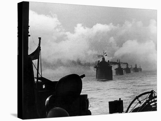 A WW2 Convoy of Steam Supply Ships Sailing Along the English Coast, 1942-null-Stretched Canvas