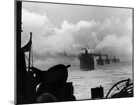 A WW2 Convoy of Steam Supply Ships Sailing Along the English Coast, 1942-null-Mounted Premium Photographic Print