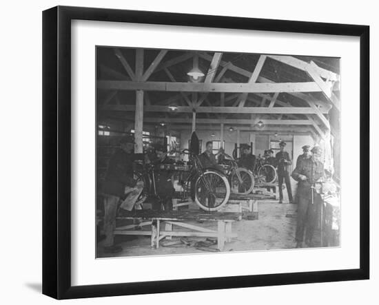 A WWI Motorcycle Repair Shop-English Photographer-Framed Photographic Print