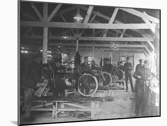 A WWI Motorcycle Repair Shop-English Photographer-Mounted Photographic Print