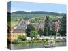 A Yacht Sails by the Town of Traben-Trarbach, Germany-Miva Stock-Stretched Canvas