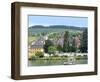 A Yacht Sails by the Town of Traben-Trarbach, Germany-Miva Stock-Framed Photographic Print