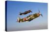 A Yakovlev Yak-9 Fighter Plane and a P-51A Mustang in Flight-null-Stretched Canvas