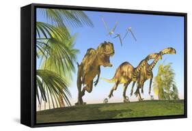 A Yangchuanosaurus Chasing Two Massospondylus Dinosaurs-null-Framed Stretched Canvas