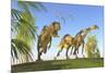 A Yangchuanosaurus Chasing Two Massospondylus Dinosaurs-null-Mounted Art Print