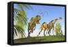 A Yangchuanosaurus Chasing Two Massospondylus Dinosaurs-null-Framed Stretched Canvas