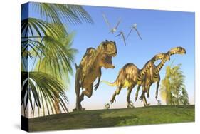 A Yangchuanosaurus Chasing Two Massospondylus Dinosaurs-null-Stretched Canvas