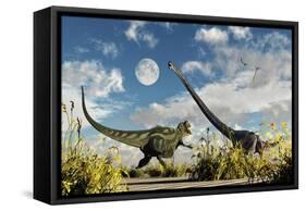 A Yangchuanosaurus Dinosaur Confronting an Omeisaurus-null-Framed Stretched Canvas