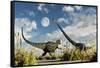 A Yangchuanosaurus Dinosaur Confronting an Omeisaurus-null-Framed Stretched Canvas
