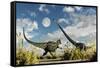 A Yangchuanosaurus Dinosaur Confronting an Omeisaurus-null-Framed Stretched Canvas