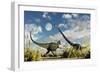 A Yangchuanosaurus Dinosaur Confronting an Omeisaurus-null-Framed Art Print