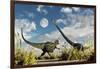 A Yangchuanosaurus Dinosaur Confronting an Omeisaurus-null-Framed Art Print