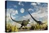 A Yangchuanosaurus Dinosaur Confronting an Omeisaurus-null-Stretched Canvas