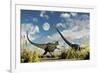 A Yangchuanosaurus Dinosaur Confronting an Omeisaurus-null-Framed Art Print