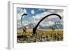 A Yangchuanosaurus Dinosaur Stalking an Omeisaurus-null-Framed Premium Giclee Print