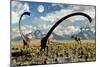 A Yangchuanosaurus Dinosaur Stalking an Omeisaurus-null-Mounted Art Print