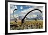 A Yangchuanosaurus Dinosaur Stalking an Omeisaurus-null-Framed Art Print