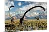 A Yangchuanosaurus Dinosaur Stalking an Omeisaurus-null-Mounted Art Print