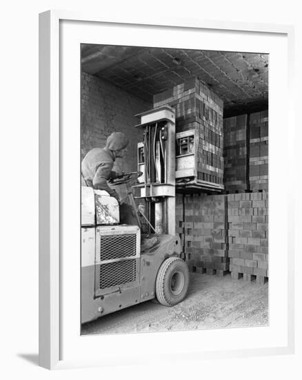 A Yardsman Stacking Pallets of Bricks, Whitwick Brickworks, Coalville, Leicestershire, 1963-Michael Walters-Framed Photographic Print