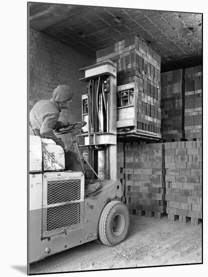 A Yardsman Stacking Pallets of Bricks, Whitwick Brickworks, Coalville, Leicestershire, 1963-Michael Walters-Mounted Photographic Print