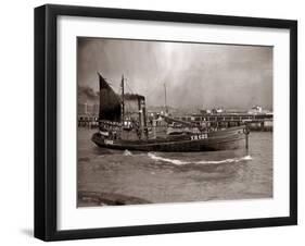 A Yarmouth Herring Boat Leaves the Mouth of the River Yar Norfolk, 1935-null-Framed Premium Photographic Print