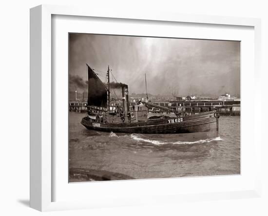 A Yarmouth Herring Boat Leaves the Mouth of the River Yar Norfolk, 1935-null-Framed Premium Photographic Print