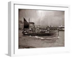 A Yarmouth Herring Boat Leaves the Mouth of the River Yar Norfolk, 1935-null-Framed Premium Photographic Print