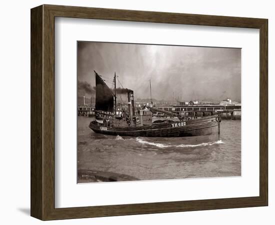 A Yarmouth Herring Boat Leaves the Mouth of the River Yar Norfolk, 1935-null-Framed Photographic Print