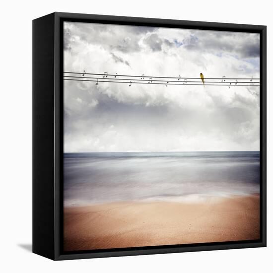 A Yellow Bird Sitting on a Wire-Luis Beltran-Framed Stretched Canvas