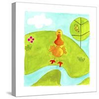 A Yellow Duck Standing Next to a Stream-null-Stretched Canvas