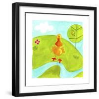 A Yellow Duck Standing Next to a Stream-null-Framed Giclee Print