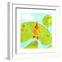 A Yellow Duck Standing Next to a Stream-null-Framed Giclee Print