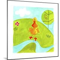 A Yellow Duck Standing Next to a Stream-null-Mounted Giclee Print