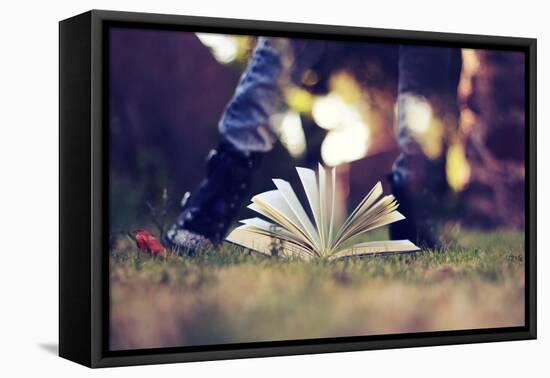A Young Adult Standing over an Open Book-Carolina Hernández-Framed Stretched Canvas
