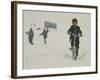 A Young Afghan Boy Rides His Bicycle on a Snow Covered Street-null-Framed Photographic Print