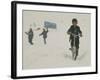 A Young Afghan Boy Rides His Bicycle on a Snow Covered Street-null-Framed Photographic Print