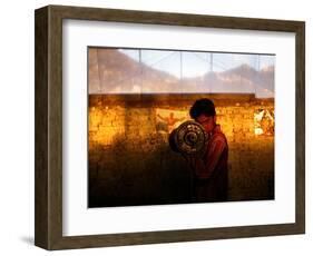 A Young Afghan Man Exercises with a Barbell in Kabul-null-Framed Photographic Print