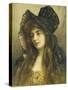 A Young Beauty in a Black Hat-Albert Lynch-Stretched Canvas